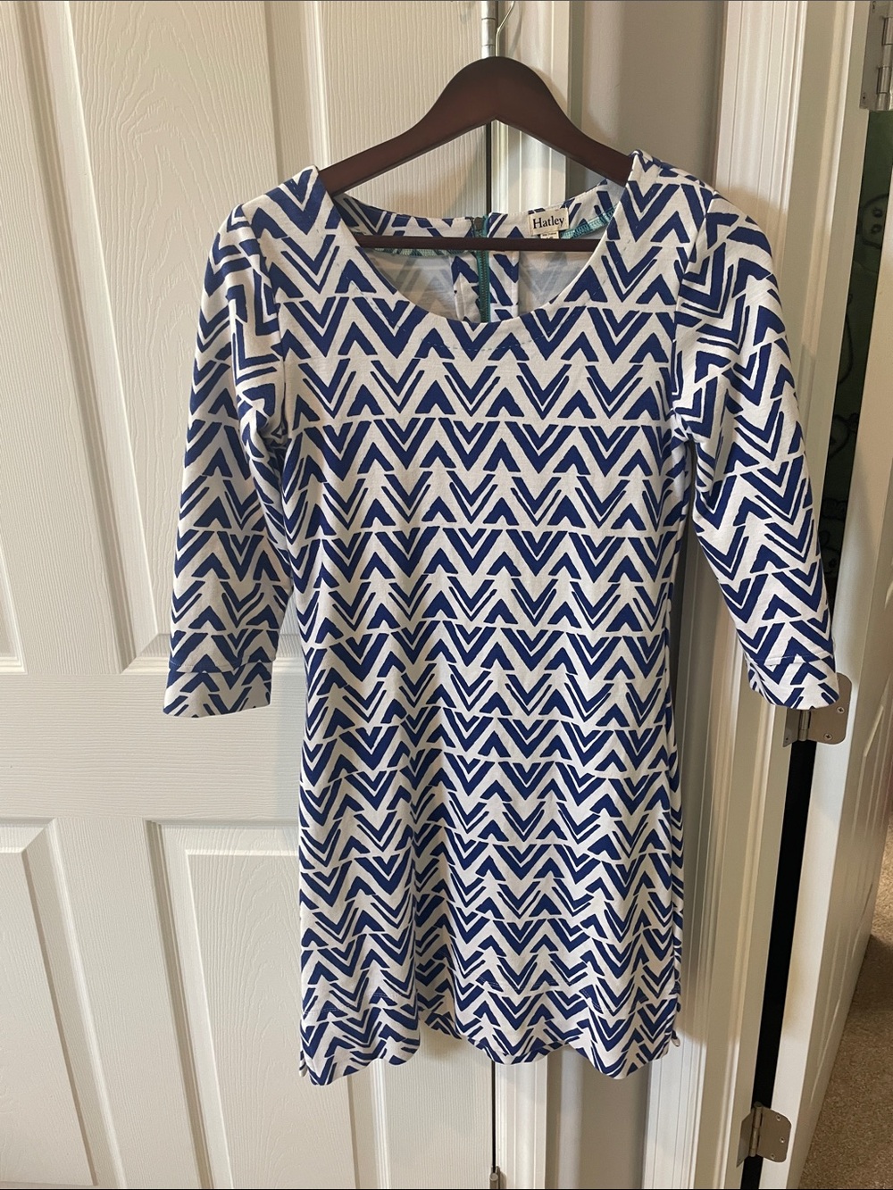 Hatley White and Blue Geometric Midi Dress